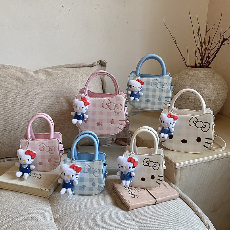 Children’s Cartoon Cat Crossbody Handbag Plaid Mini Bag