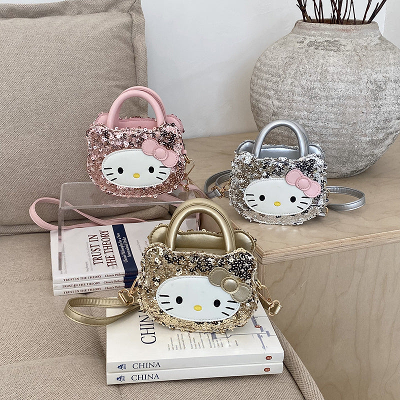 Children’s Sequined Cat Mini Messenger Handbag for Kids