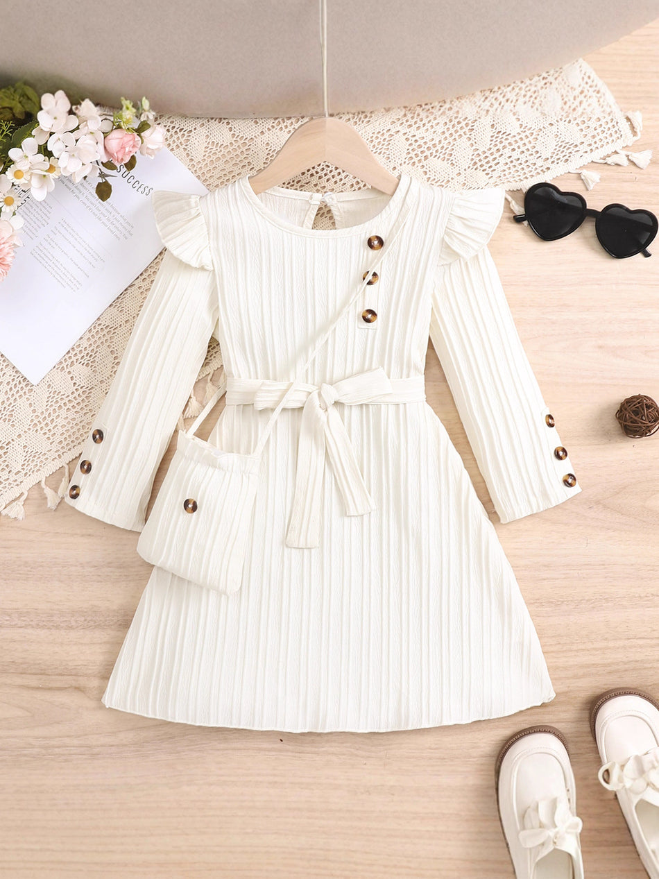 Children’s White Lace Long Sleeve A-Line Dress for Girls
