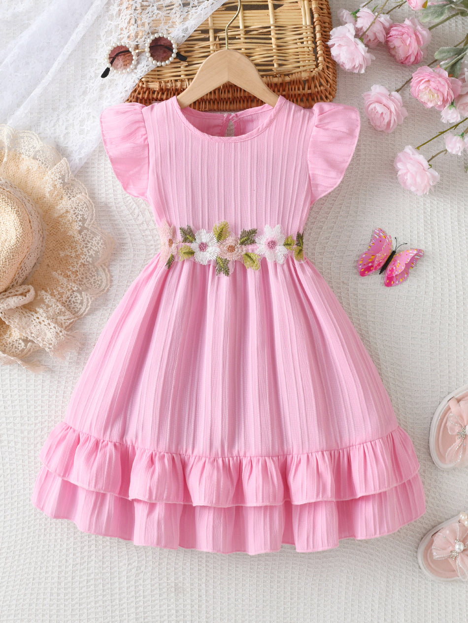Children’s Floral Flutter Sleeve A-Line Princess Dress for Girls