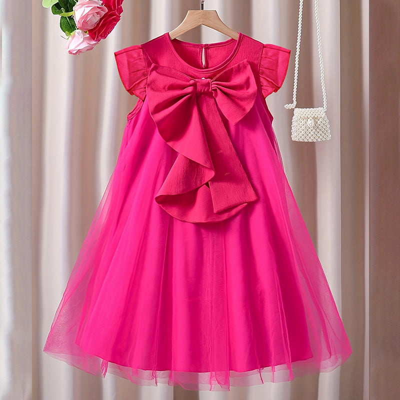 Children’s Pink Gauze Bow Sleeveless Princess Dress for Girls