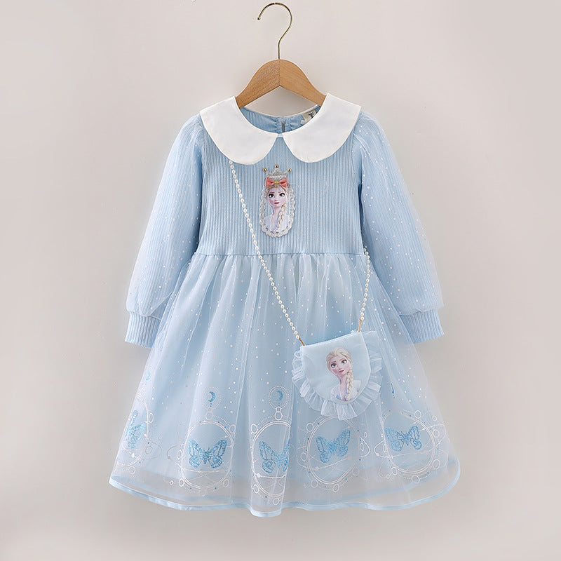 Girls Elsa Princess Long Sleeve Korean Style Birthday Dress