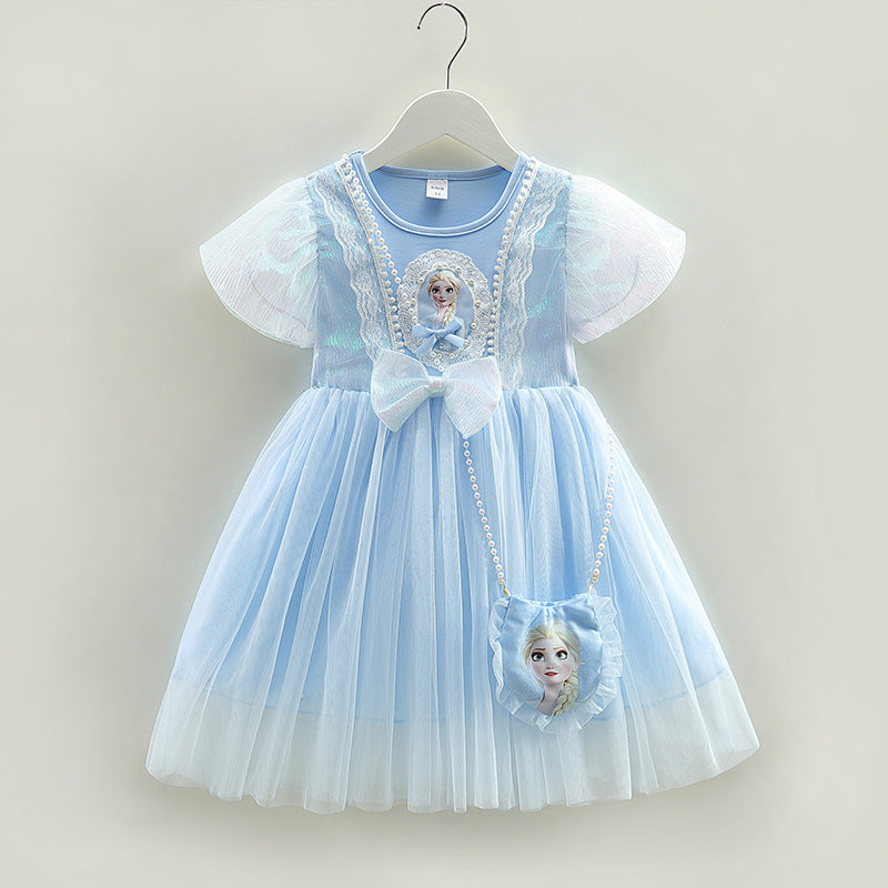 Girls Elsa Princess Short Sleeve Summer Dress Korean Style