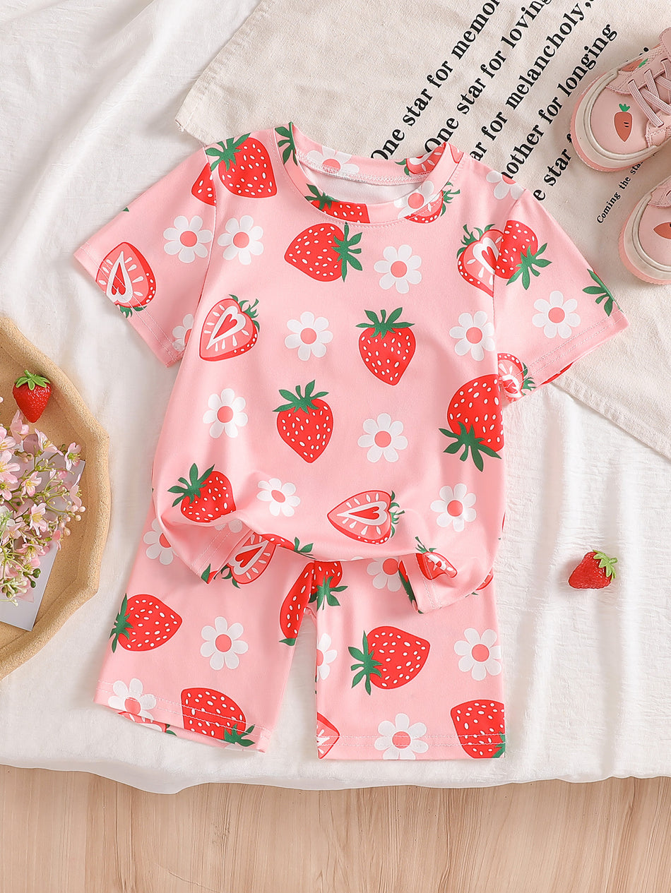 Girls Summer Cartoon Pajama Set Short Sleeve Home Wear Kids Set