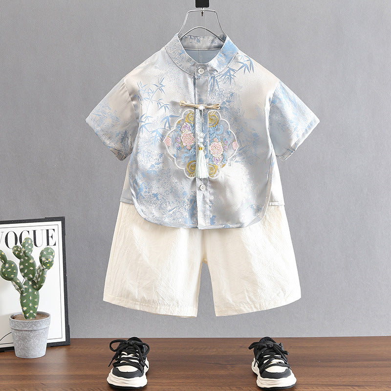 Boys Summer Tang Suit Set Chinese Style Hanfu Kids Outfit