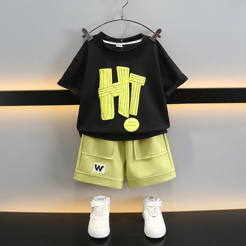 Boys Summer Cotton Shorts Set Kids Korean Style Two Piece Outfit