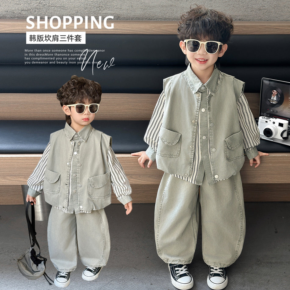 Premium Boys Three Piece Vest Shirt Set Kids Formal Casual Outfit
