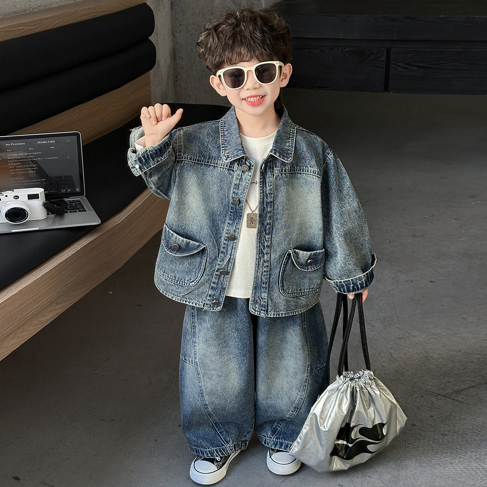 Premium Boys Denim Two Piece Set Spring Autumn Kids Outfit
