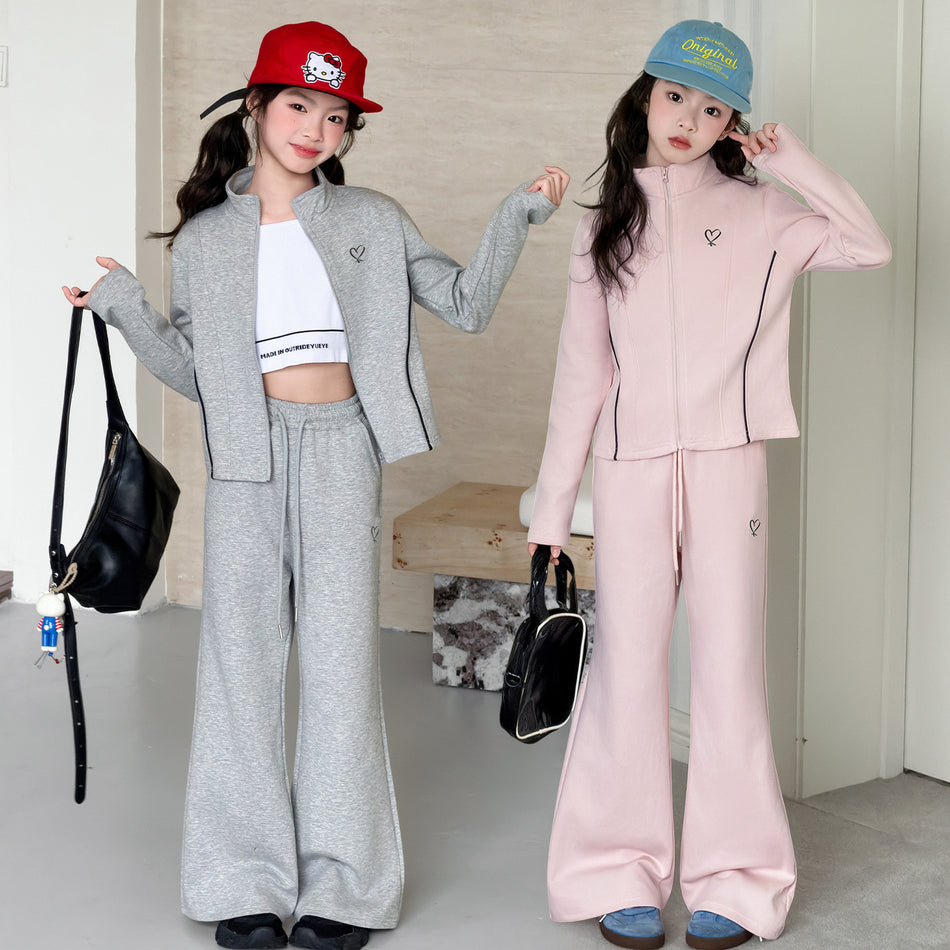 Premium Girls Sweatshirt Wide Leg Pants Two Piece Set Kids Outfit