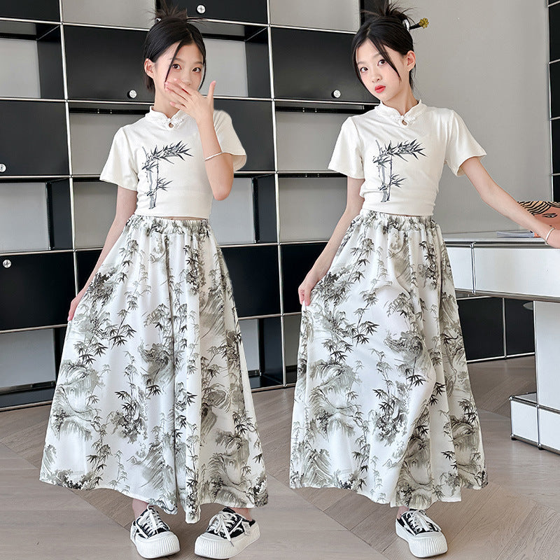 Premium Girls Chinese Style Summer Two Piece Set Kids Outfit