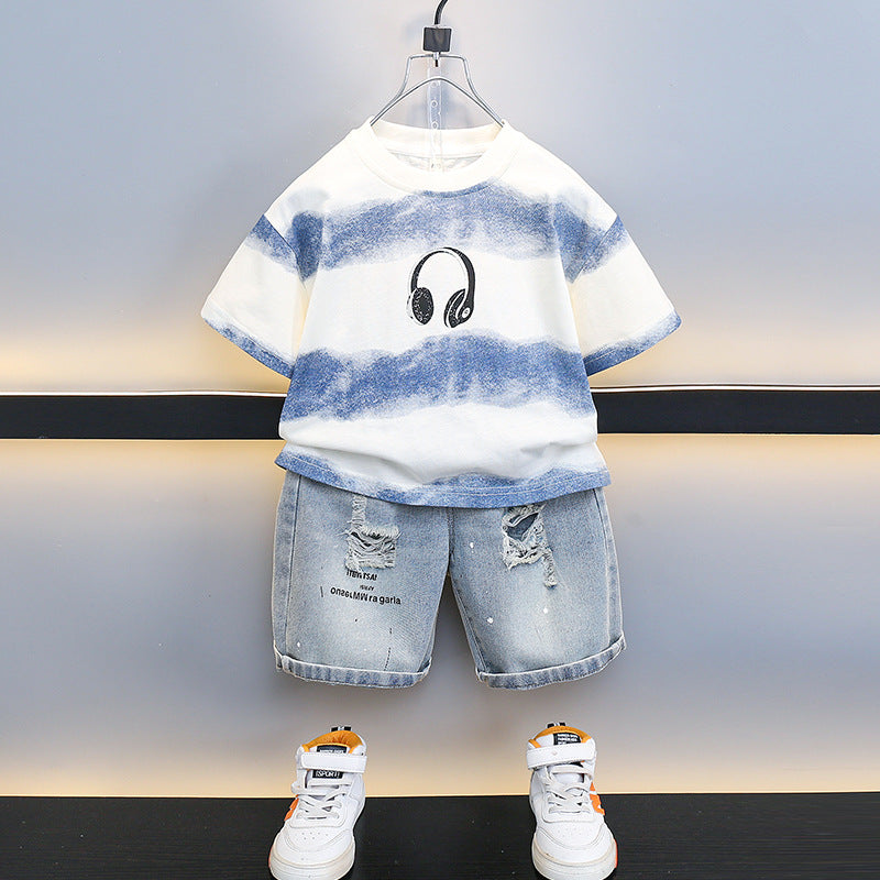 Premium Boys Denim Summer Two Piece Set Cartoon Casual Kids Outfit