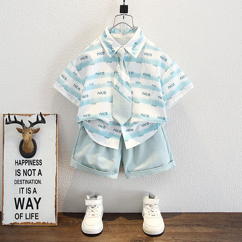 Premium Boys Letter Print Summer Shirt Two Piece Set Kids Outfit