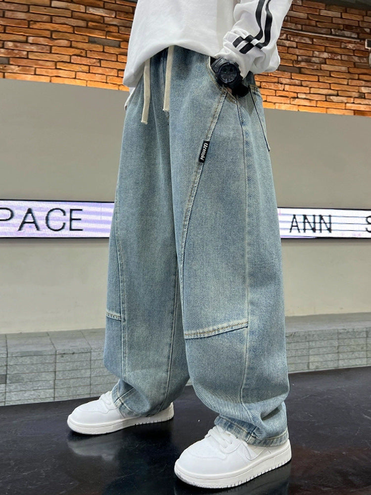 Boys’ Loose Straight-Leg Denim Pants in Korean Style