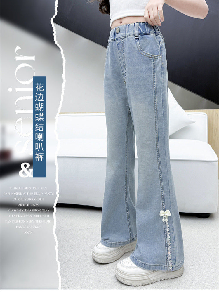 Girls’ Tencel Flared Jeans with Embroidered Detail