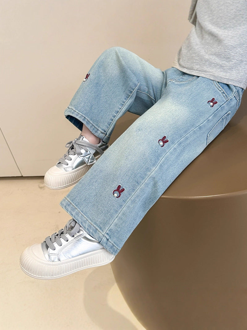 Children Girls’ Wide-Leg Denim Pants for Toddlers