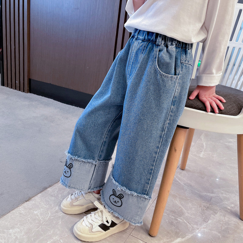 Children Girls’ Wide-Leg Jeans for Spring & Autumn