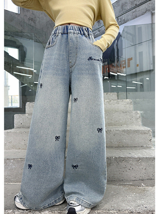 Children Girls’ Wide-Leg Denim Pants Korean Style Spring & Autumn