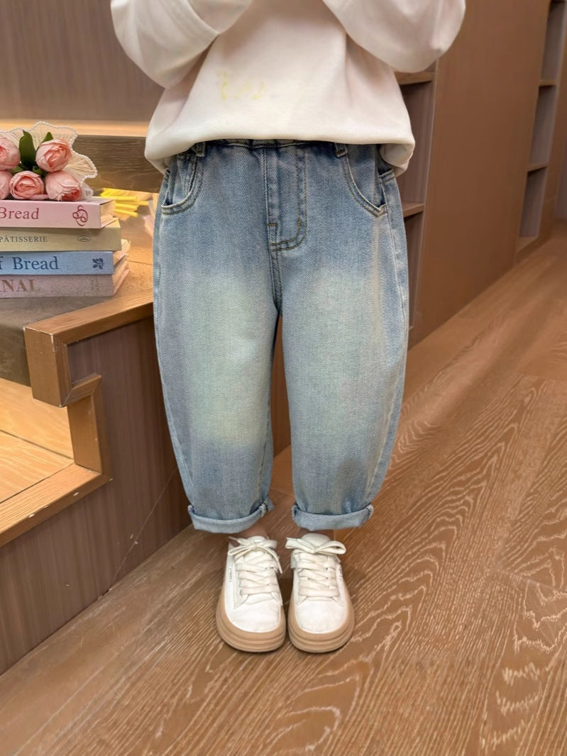 Children Girls’ Cartoon Printed Jeans for Spring & Autumn