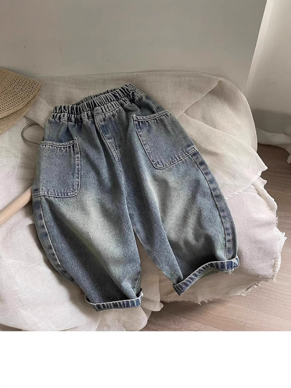 Children Boys & Girls Retro Distressed Denim Harem Pants