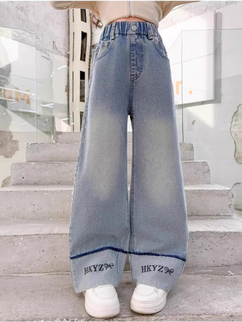 Children Girls’ Wide-Leg Denim Jeans for Spring & Autumn 2025