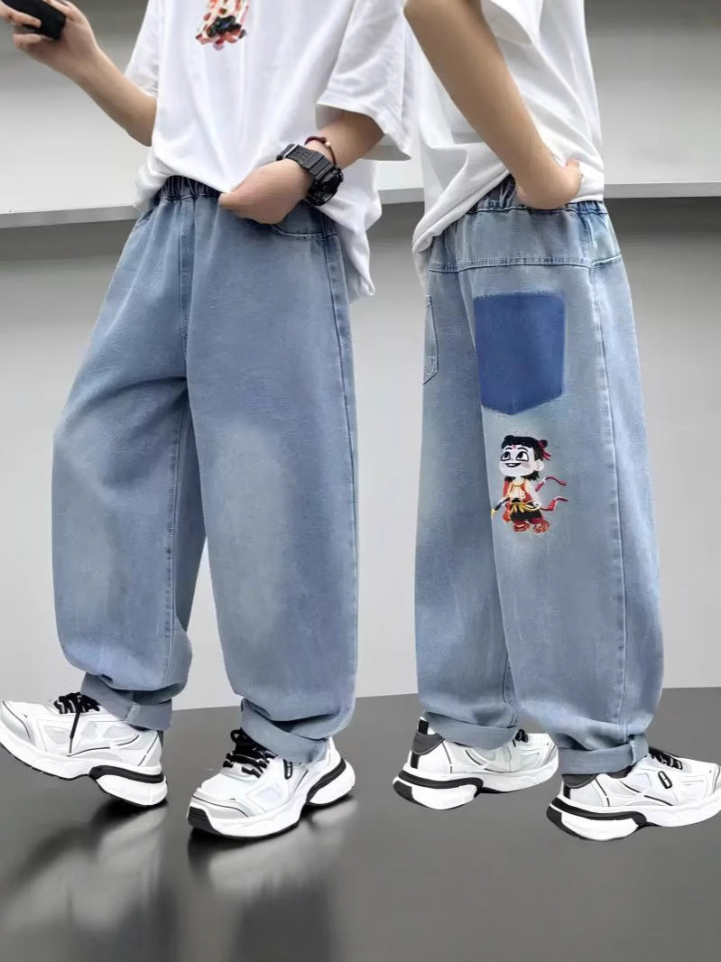Children Boys’ Cartoon Denim Pants for Spring & Autumn 2025