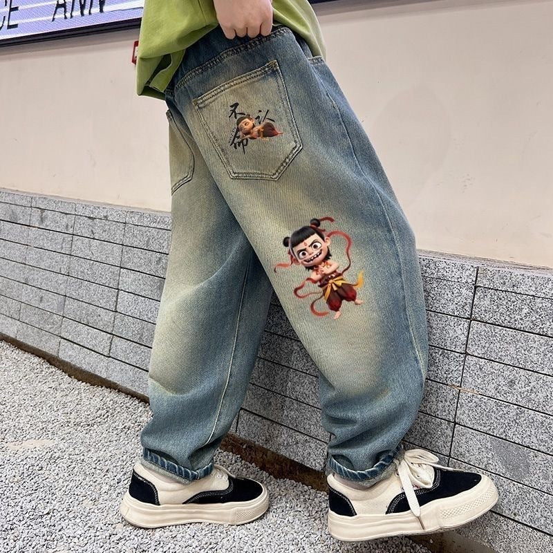 Children Boys’ Cartoon Denim Pants for Spring & Autumn
