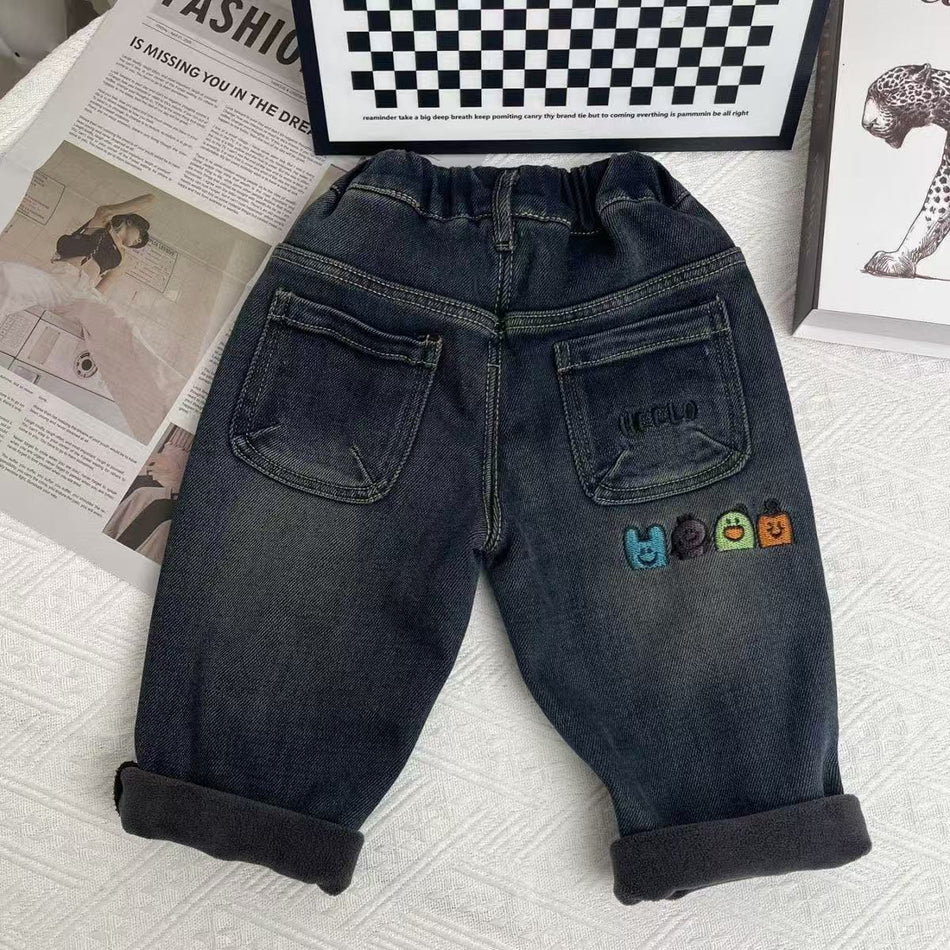 Children Boys’ Fleece-Lined Denim Jeans for Winter