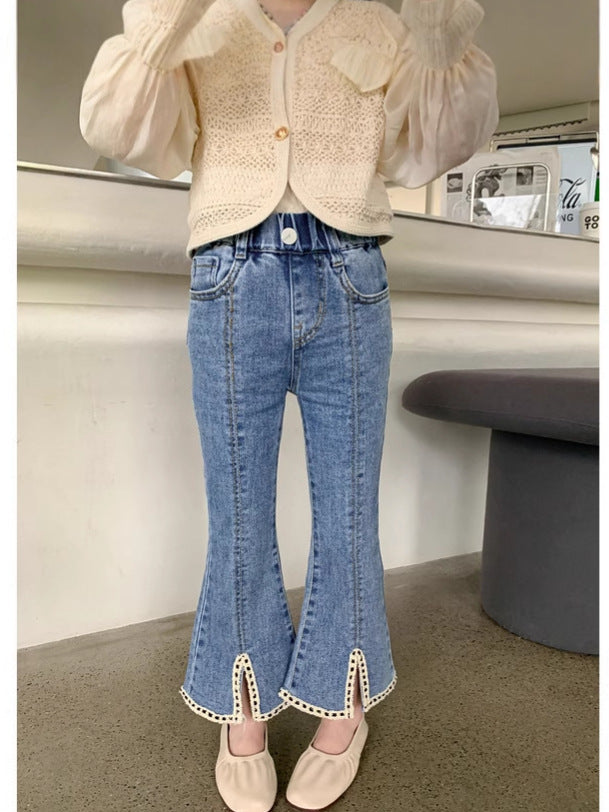 Children Girls’ Flared Split Denim Jeans for Spring & Autumn