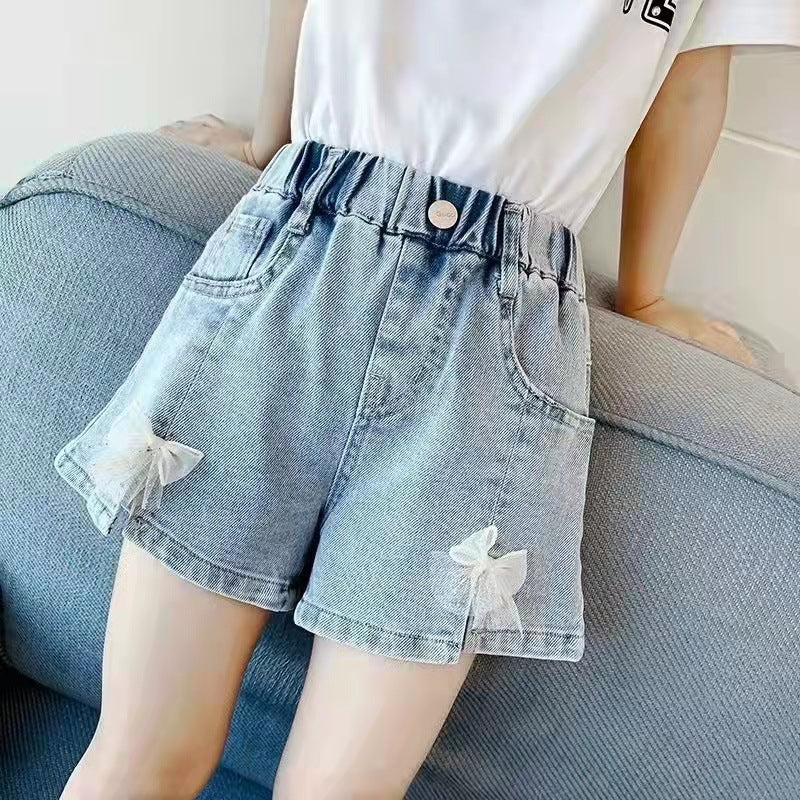 Children Girls’ Floral Denim Shorts for Summer