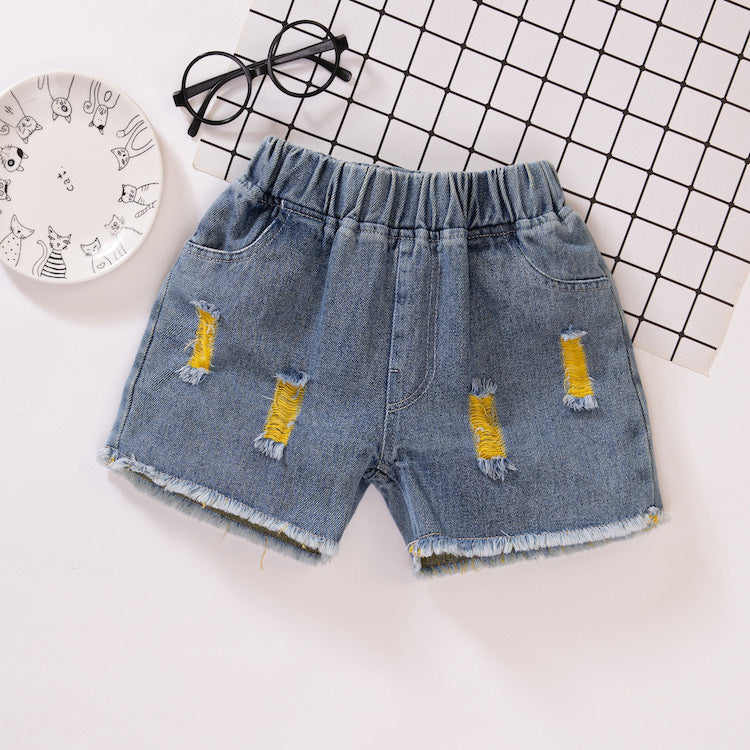 Girls Loose Fit Denim Shorts Daisy Ripped Summer Casual Wear