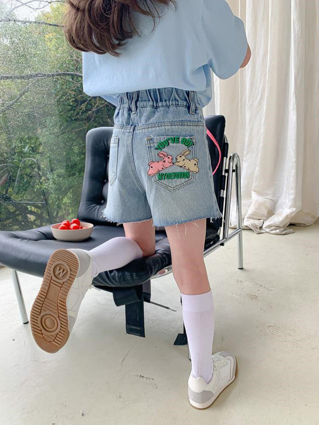 Girls Korean Style Denim Shorts Loose Fit Summer Casual Hot Pants