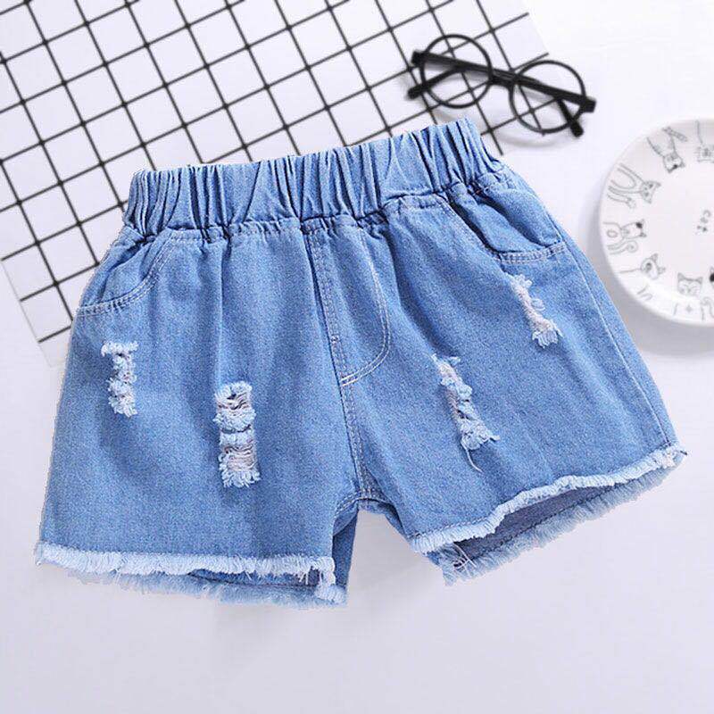 Girls Tassel Ripped Denim Shorts Summer Casual Mid Waist Hot Pants