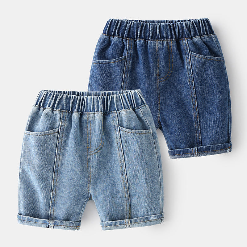 Boys Korean Style Denim Shorts Patch Pocket Casual Summer Pants