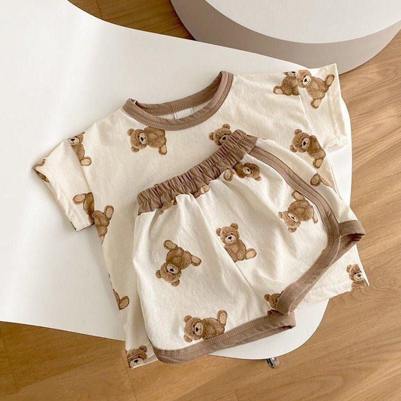 Baby Cotton Cartoon Bear Two-Piece Summer Homewear Set Korean Style