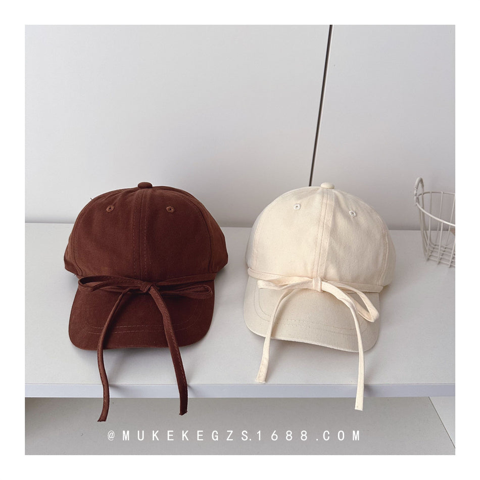 Girls Bow Strap Baseball Cap Korean Style Sun Protection Hat