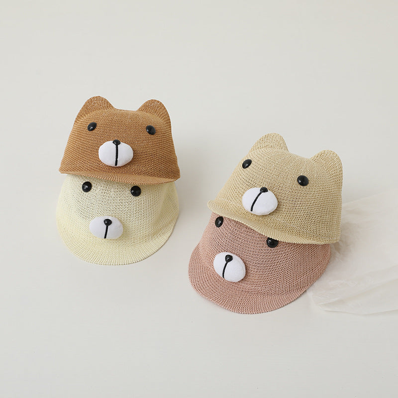 Kids Cartoon Bear Straw Hat Breathable Summer Sunshade Cap