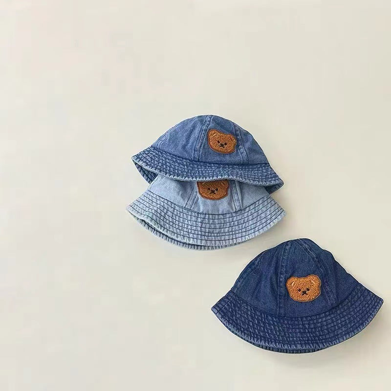 Baby Denim Bucket Hat Cartoon Bear Sun Protection Fisherman Cap