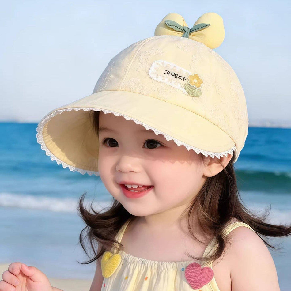 Girls Wide Brim Baseball Cap Floral Sun Protection Hat