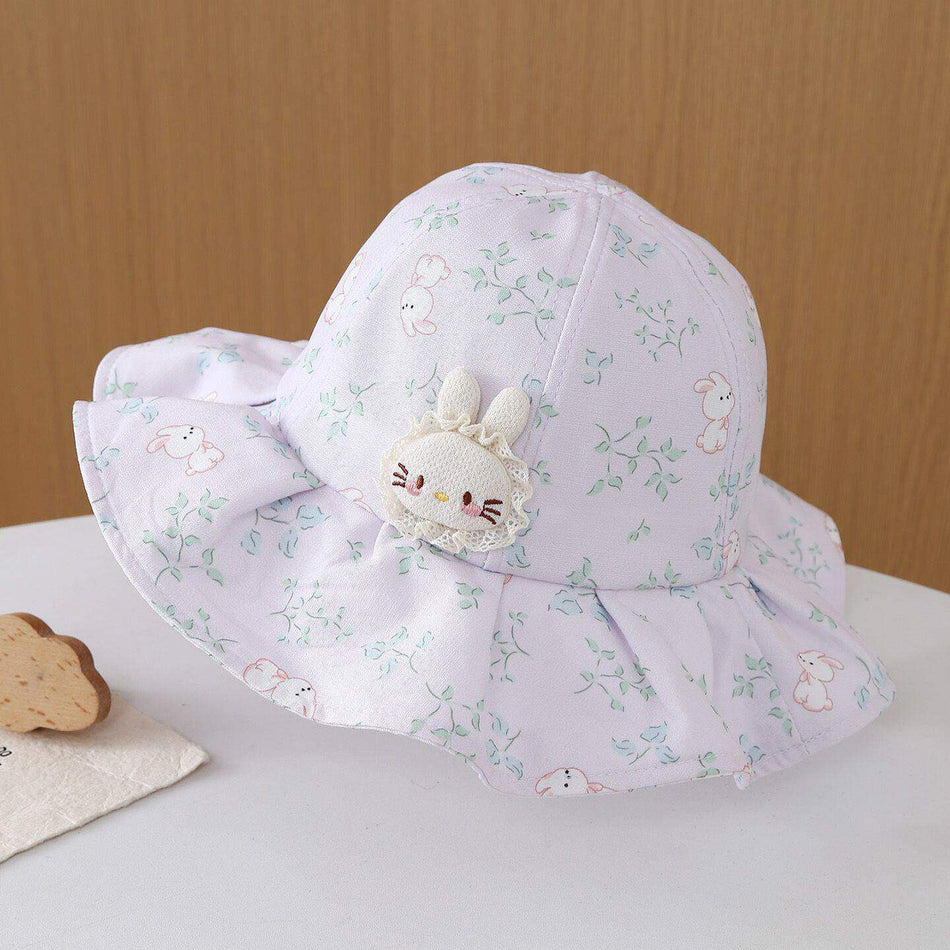 Girls Lace Bunny Sun Hat Wide Brim Princess Fisherman Cap