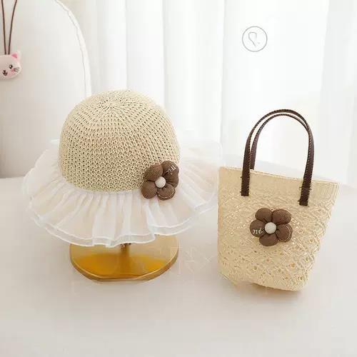 Girls Floral Sun Hat Sequined Straw Style Breathable Summer Cap