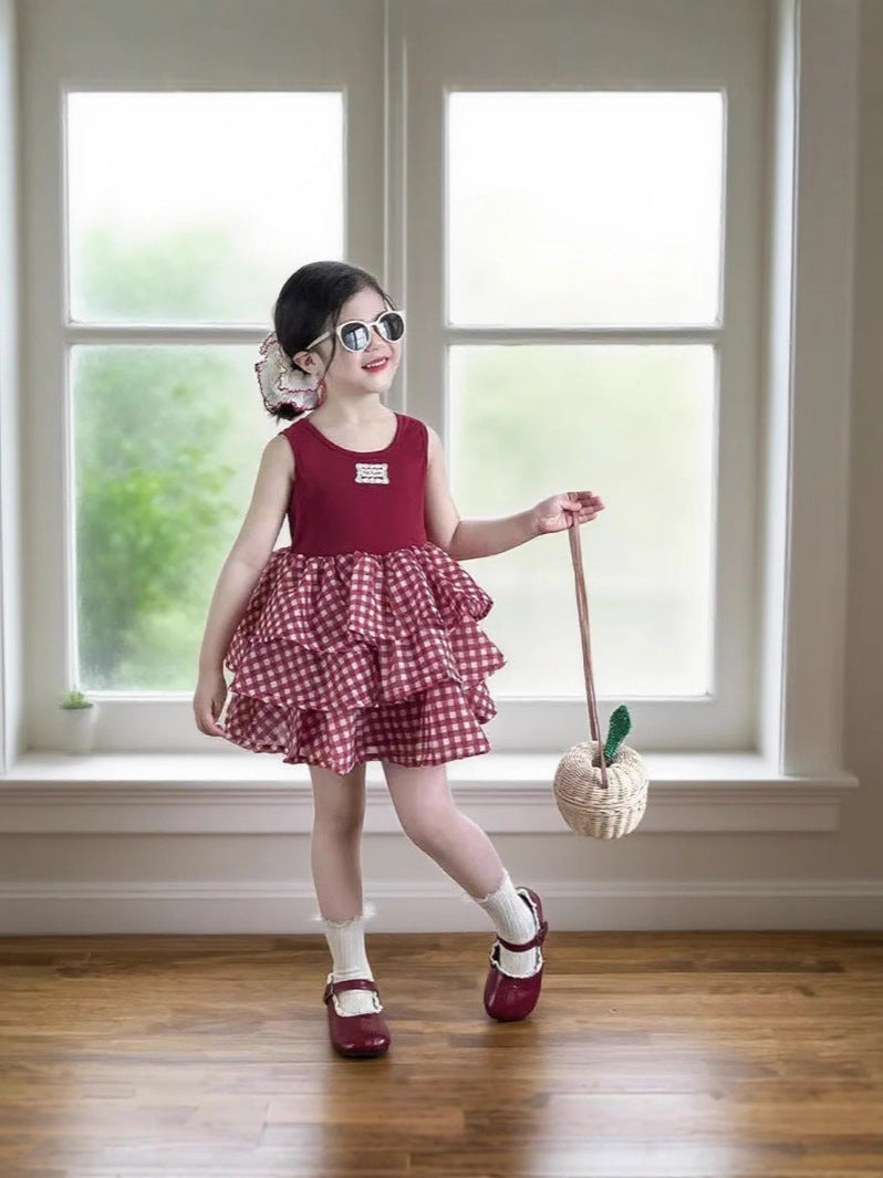 Girls Cotton Tutu Cake Skirt Elegant Princess One-Piece Dress