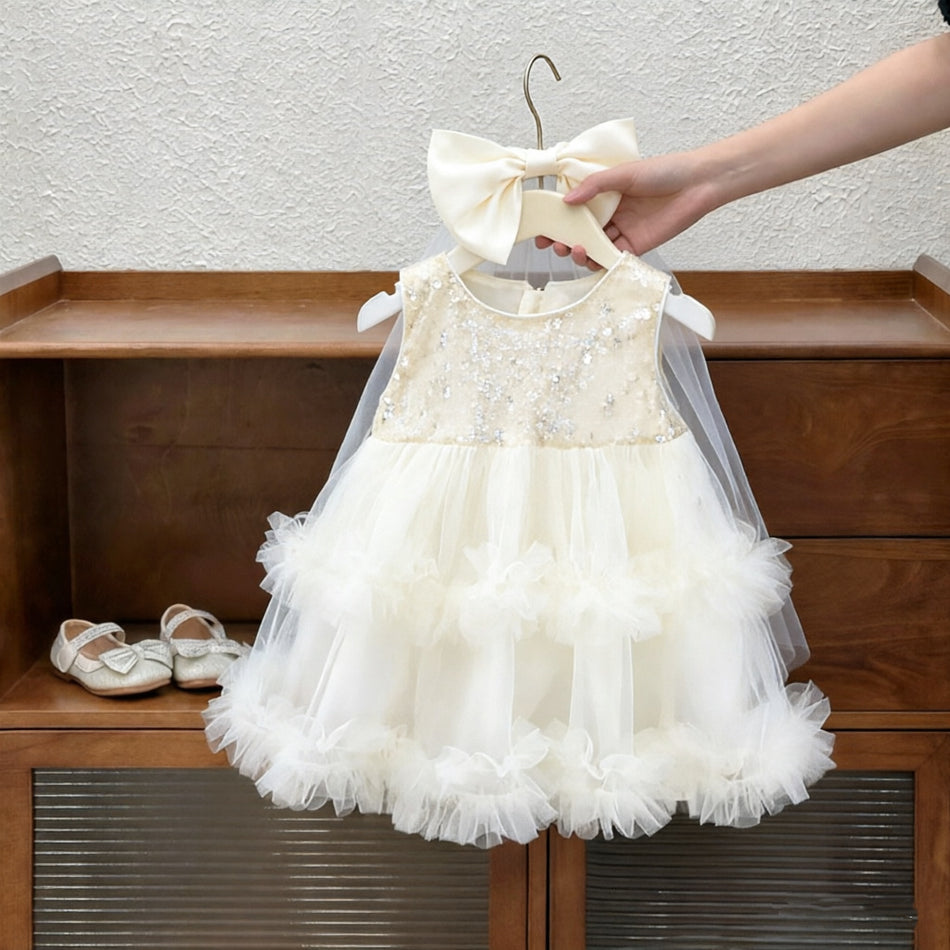 Girls Sequin Princess Cake Dress Sleeveless Puffy Mesh Skirt