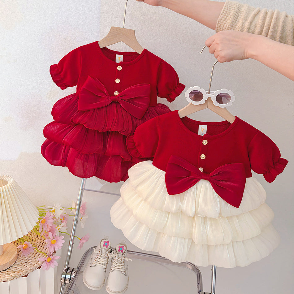 Girls Cotton A-Line Princess Dress Elegant Birthday Skirt