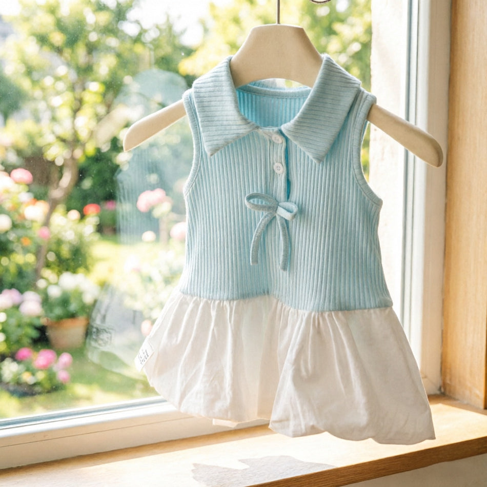 Girls Floral Collar Patchwork Dress Cotton A-Line Summer Skirt