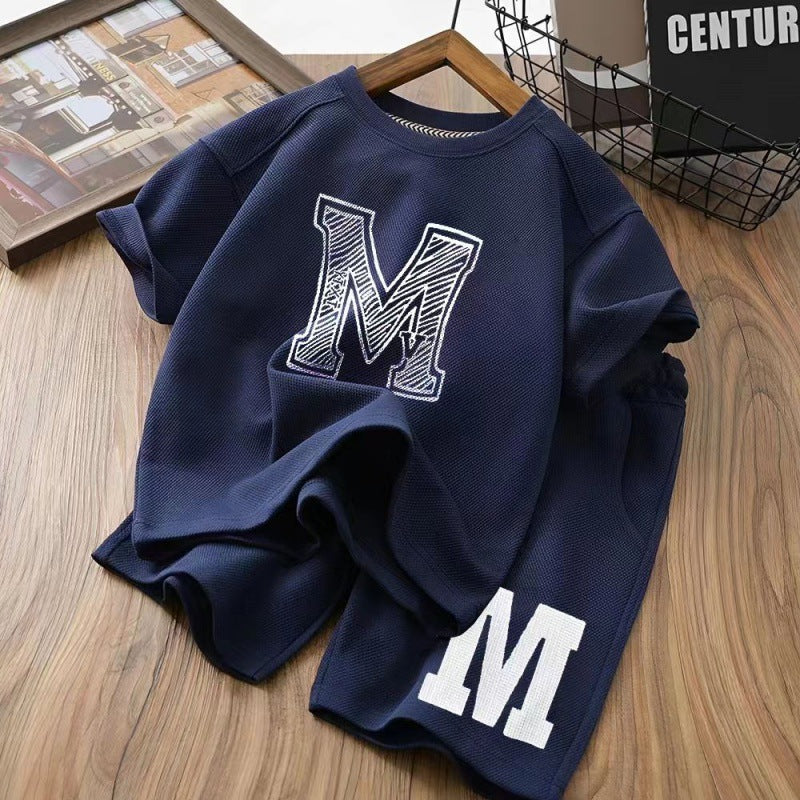 Boys' Summer Casual Cotton Short-Sleeve and Shorts Two-Piece Set