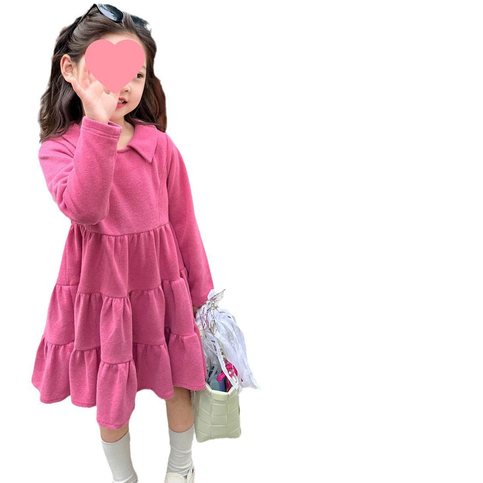 Girls Long Sleeve Princess Dress | Elegant Pure Color Autumn Gown