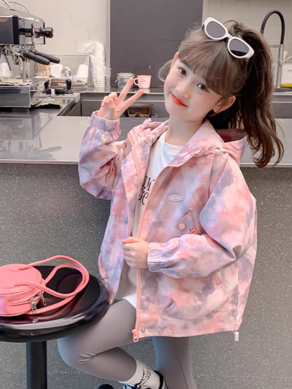 Girls Hooded Windbreaker Jacket Korean Style Autumn Coat