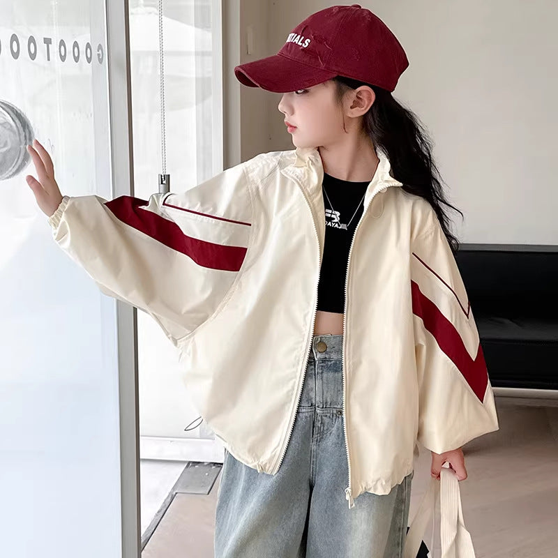 Girls Hooded Spring Windbreaker Jacket Casual Zip-Up Coat