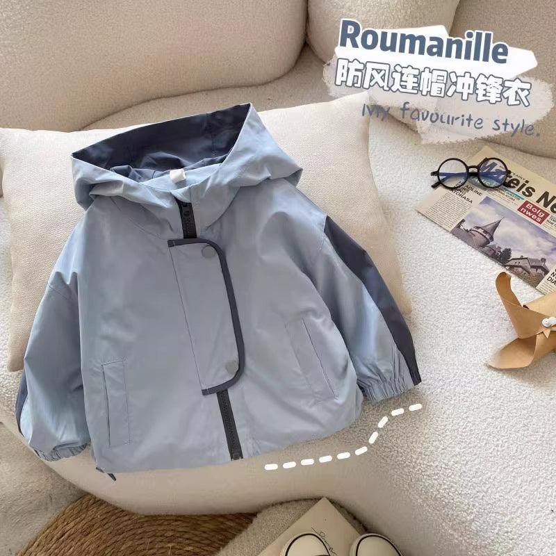 Boys Hooded Spring Windbreaker Jacket Korean Style Coat