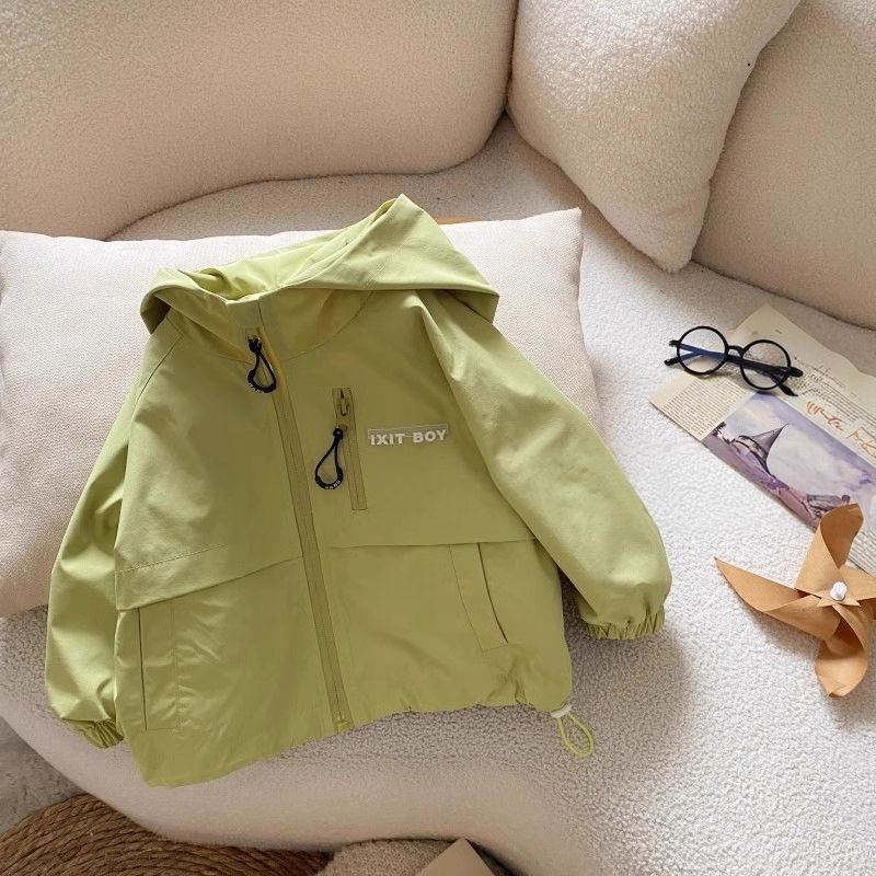 Boys Hooded Green Windbreaker Jacket Korean Style Coat